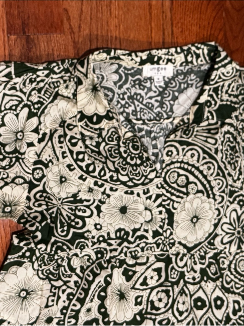 Umgee Green & White Paisley Floral 100% Cotton Midi Maxi Dress Size Medium Boho - Picture 2 of 5